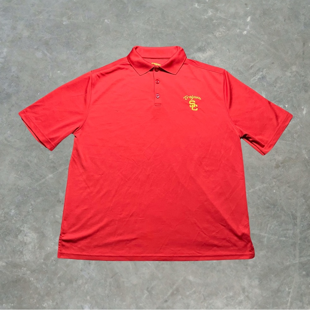 ☀️ USC Trojans College Football Athletic Polo Shirt Mens Size Large Red
